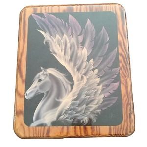 VTG 80s Unicorn Pegasus Wall Picture Sue Dawe Wood Art Decor Lacquered 11x9